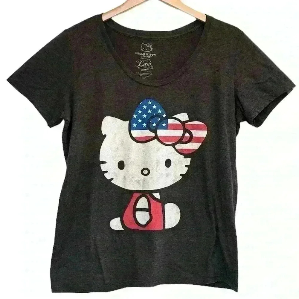 🌈 6/$60 Hello Kitty Sanrio Doe Patriotic Bow Vote Shirt Red White Blue Large